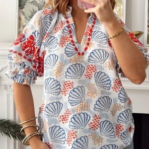 THML Seashell Patterned Blouse - NWOT